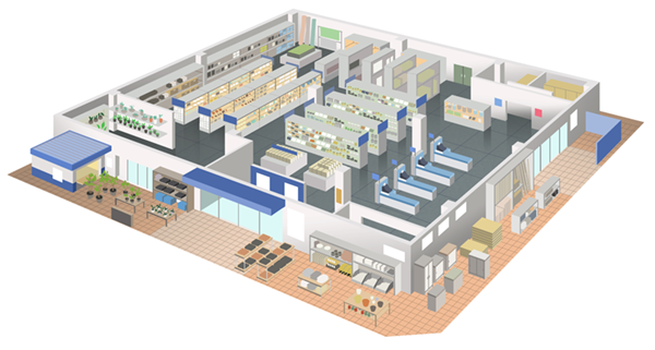 Masahiko Yonemitsu Illustration 大型店舗のアイソメ図